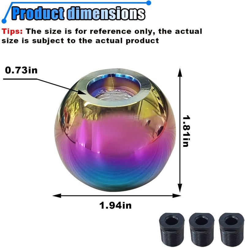BDZMC Car Round Ball Gear Shift Knob, Aluminum Alloy Gear Shift Stick Head for Most Manual Vehicles with 3 Adapters M8, M10, M12 (Colorful) - Image 2